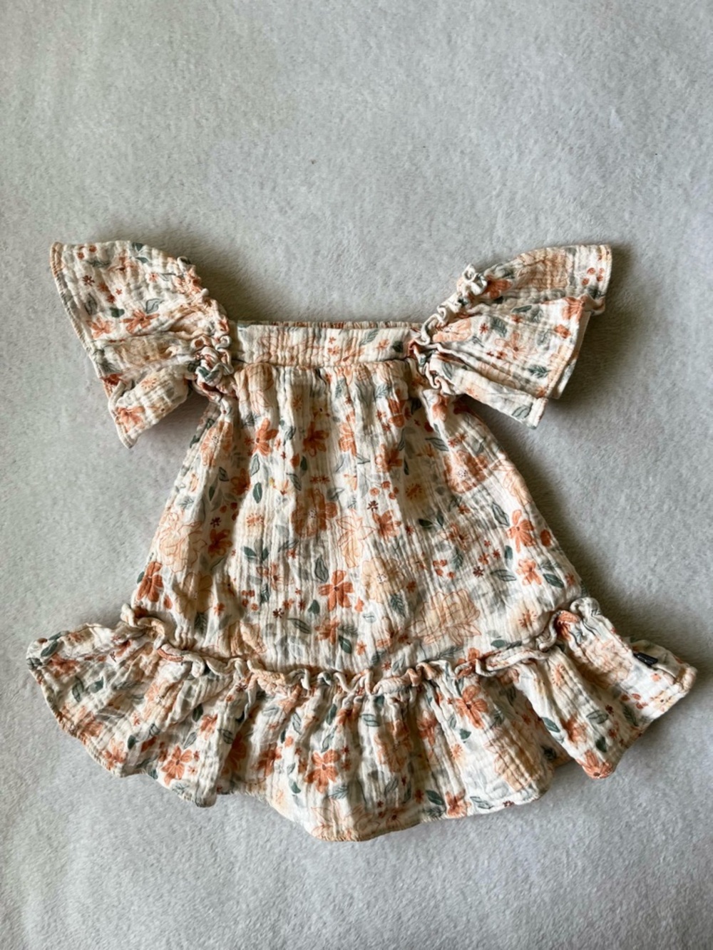 Girls Floral Ruffle Sundress in Cream and Peach